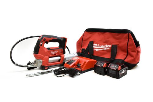 18V Milwaukee M18 Cordless Grease Gun Kit - Grease Gun, 2 X 5Ah Batteries, Charger & Bag