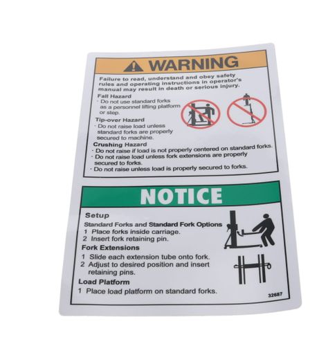 Decal - Warning Standard Fork Safety