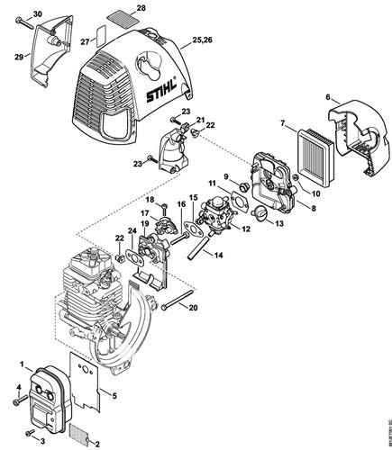Stihl BT130 Muffler, Air Filter & Shroud Parts