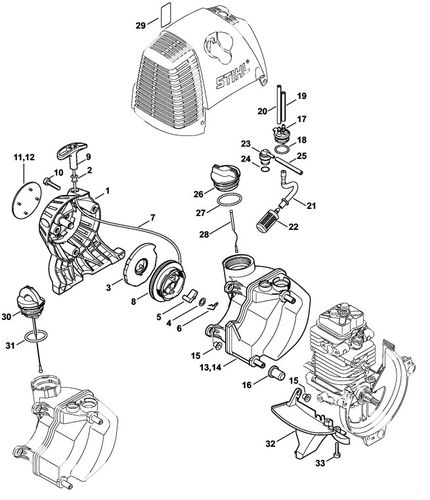 Stihl KM130R Rewind Starter & Fuel Tank Parts