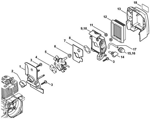 Stihl BT121 Carburettor Housing & Air Filter Parts