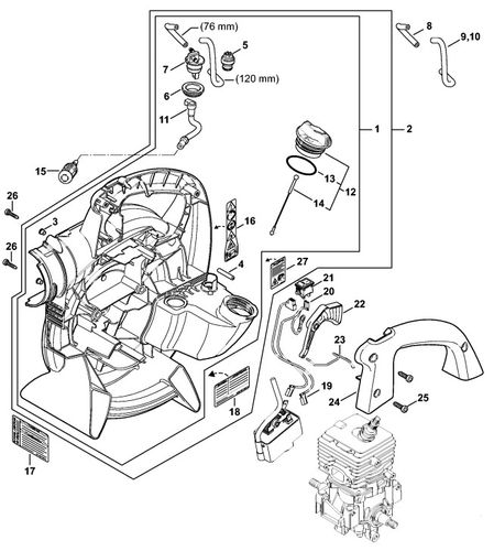 Stihl BG56 Fan Housing, Inside Parts