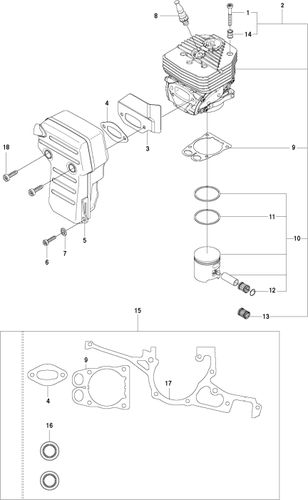 Husqvarna K970 Cylinder, Piston & Muffler