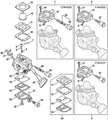 Stihl BG86C Carburettor C1M-S228, C1M-S203, C1M-S141