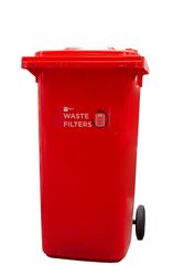 Waste Filter Bin Red Plastic with Label