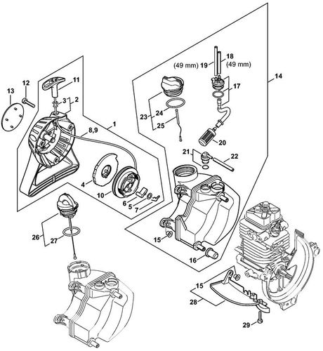 HT131 Rewind Starter & Fuel Tank