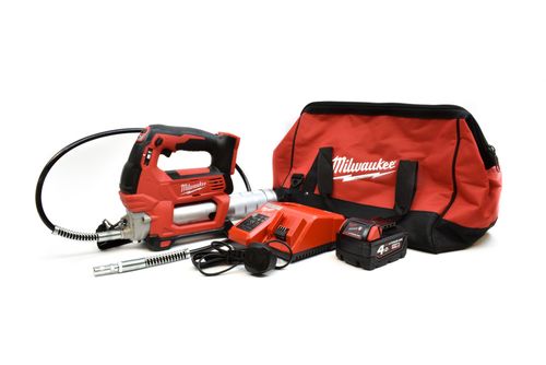 18V Milwaukee M18 Cordless Grease Gun Kit - Grease Gun, 5Ah Battery, Charger & Bag