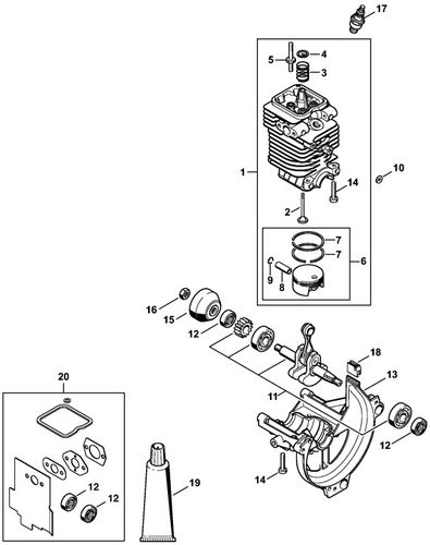 Stihl KM 90R Cylinder, Engine Pan Parts