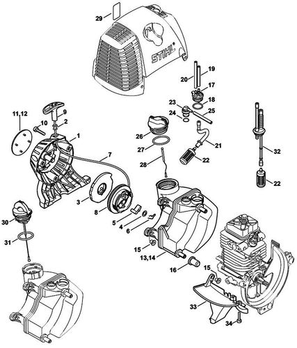 Stihl FS130 Rewind Starter & Fuel Tank Parts