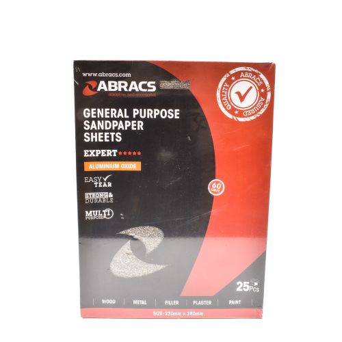Sandpaper Sheets - 60 Grit | Pack Of 25