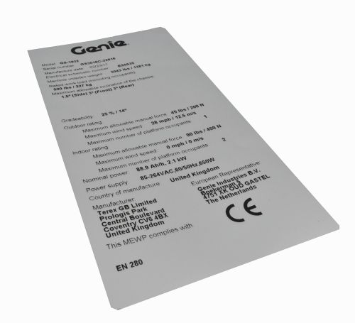 Genie Serial Id Plate OEM: 77046