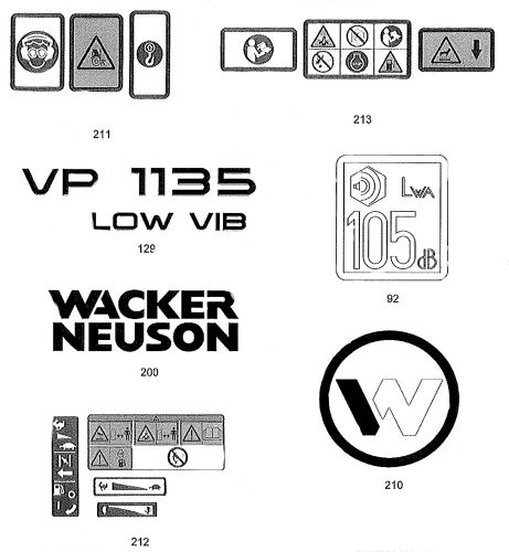 Wacker VP1135A Labels