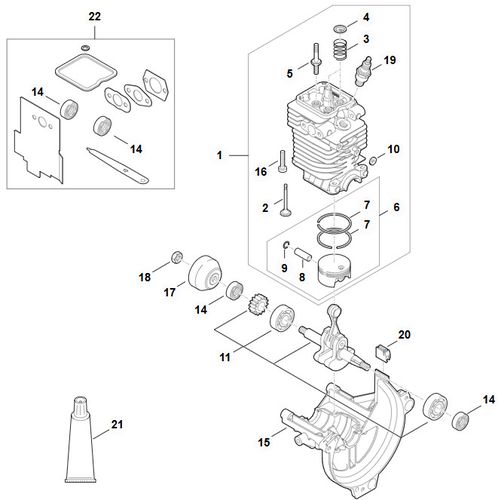 Stihl BT130 Cylinder & Engine Pan Parts