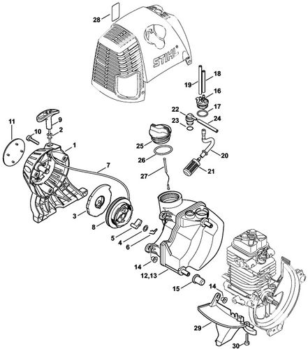 Stihl BT130 Rewind Starter & Fuel Tank Parts