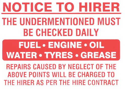 Notice To Hirer Label