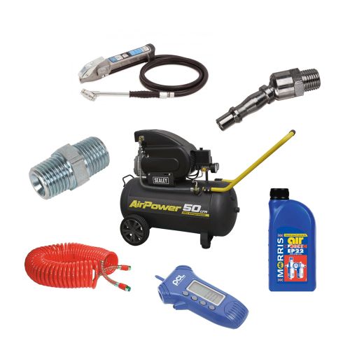 Compressor Kit 50Ltr 110V With Tyre Pressure/Depth Gauge