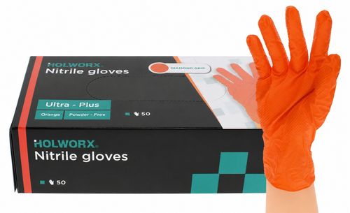 Orange 'Ultra Plus' Nitrile Gloves - Large 50Pk