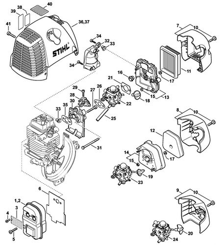 Stihl Kombi KM130R Muffler, Air Filter Parts
