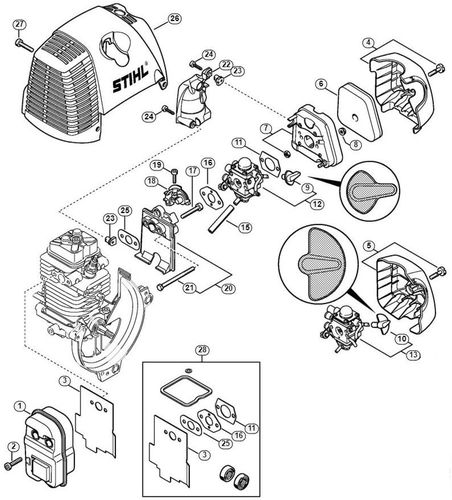 Stihl HL100 Muffler, Air Filter & Shroud