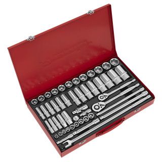 Socket Set 50Pc 3/8" & 1/2" Sq Drive 6Pt Walldrive | Sealey Premier Ak6942 - Metric 50Pc