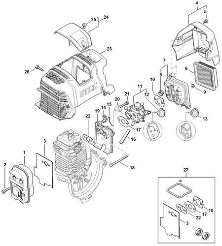 Stihl Kombi KM131r Muffler & Air Filter Parts